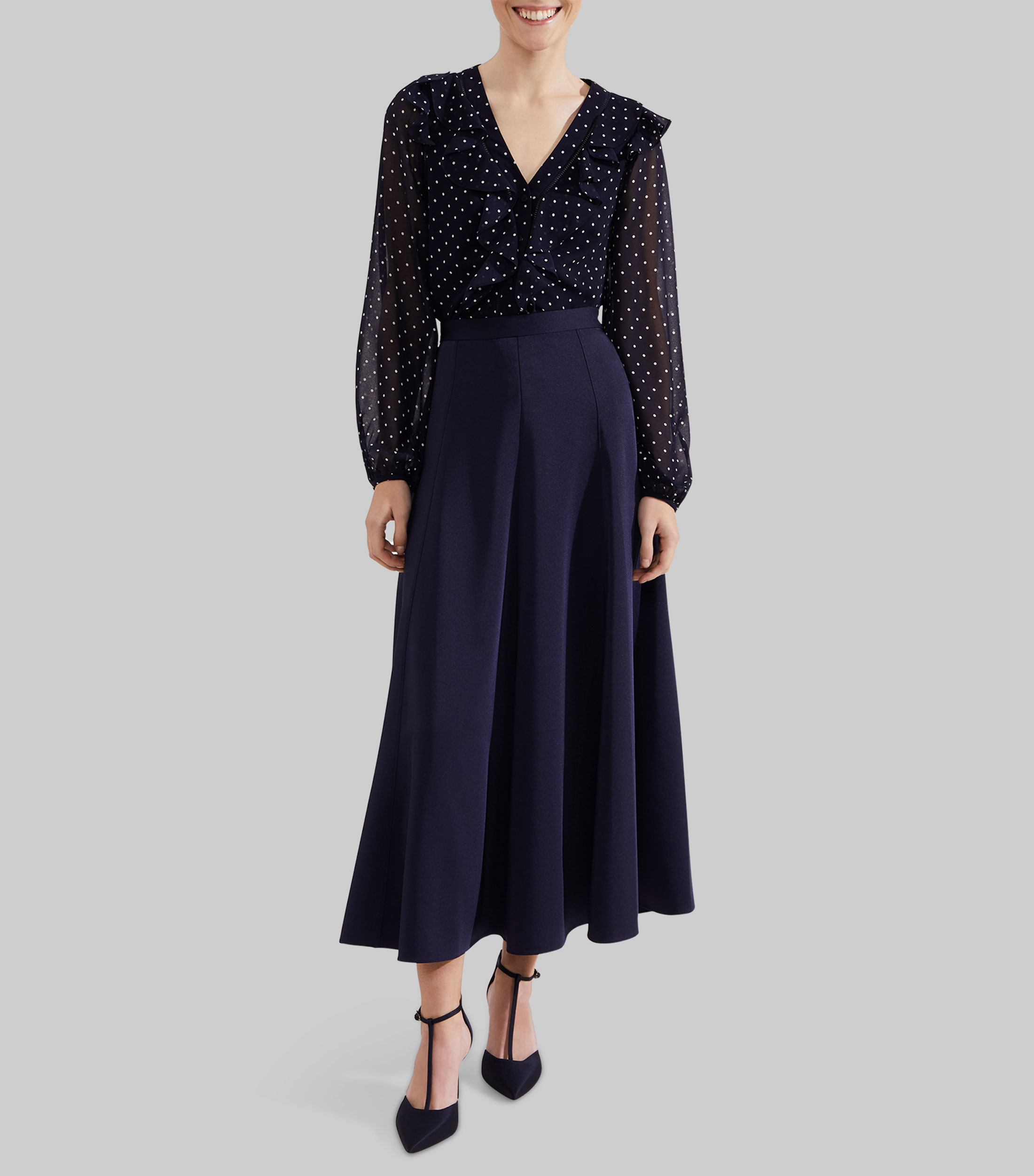 Blusa con polkadots manga larga Mujer